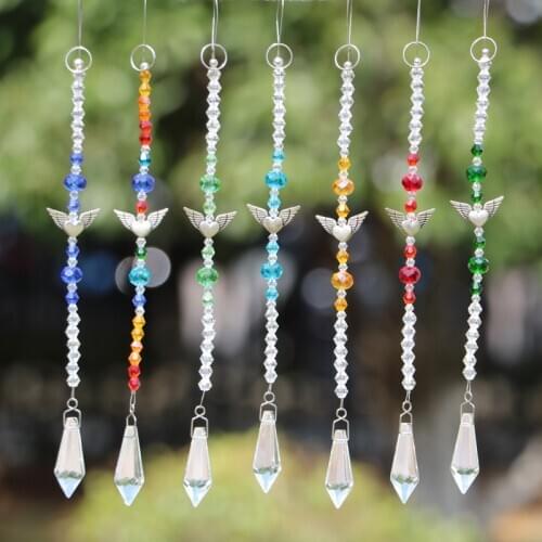 1PCS Crystal Suncatcher Prisms Hanging Crystals Angel Pendant Handmade Ornament Wedding Decor Rainbow Home Fengshui Decoration