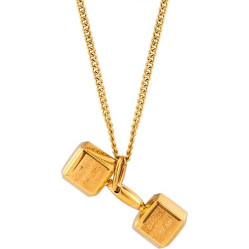 Dumbbell Pendant Necklace Charm Stainless Steel Gold Jewelry Gift Charm Letter Necklaces