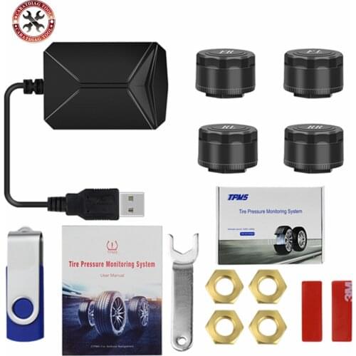 For Most Cars USB Android TPMS Car Tire Pressure Monitor with 4 External Sensor Wireless Transmission Shipped From Russian China