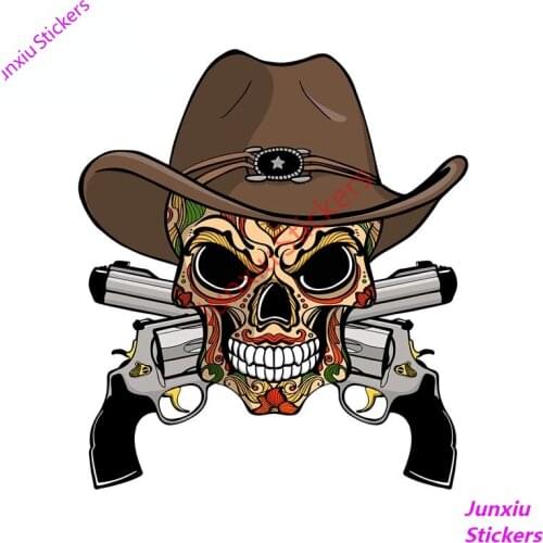 Cartoon Car Sticker Halloween Cowboy Skull In A Western Hat Creative Decals for Window Bumper JDM SUV RV Fine Decor PVC13x12cm