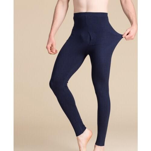 Mens silk cashmere pants thickened warm fit mid waist bottoming pants mulberry silk autumn pants cotton wool pants 8103
