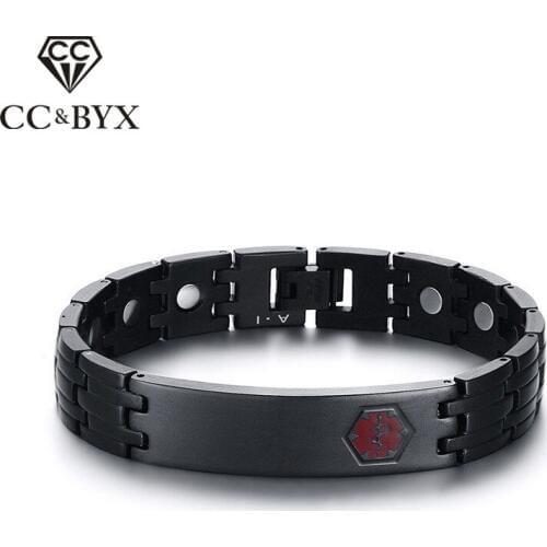 CC Vintage Bracelet Men Health Care Stainless Titanium Steel Medical Mark Magnet Bracelet Black Mens Bangles Jewelry SBRM-105B