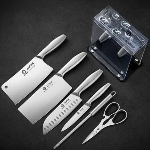7pcs Hollow Handle Kitchen Knife Set Stainless Steel Household Slicing Knife and Chopper Kitchen Tool