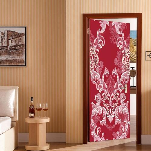 Chinese Style Flower Pattern Door Stickers Mural PVC Self-adhesive Waterproof Bedroom WallPaper Living Room home Decoration