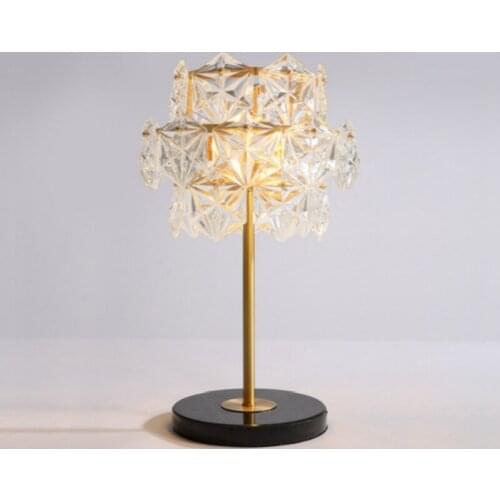 Nordic Luxury Copper Body Snow Shaped Glass Lampshade Desk Lamp Study Book Light Bedroom Romantic Light Living Room Table Decor