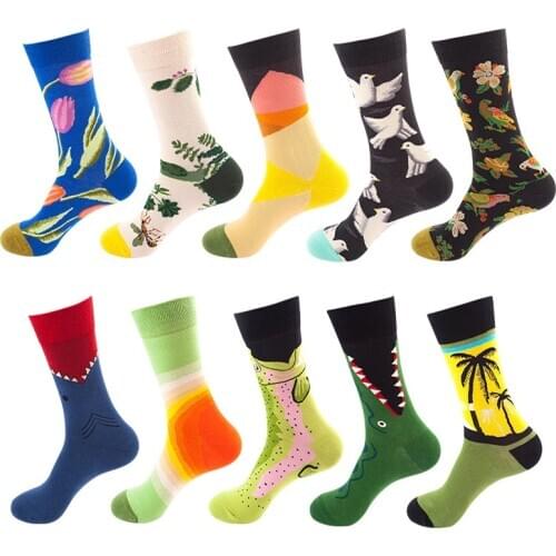 Men And Women Socks Cotton Casual Personality Design Hip Hop Streetwear Fashion Trend Shark Plant Animal