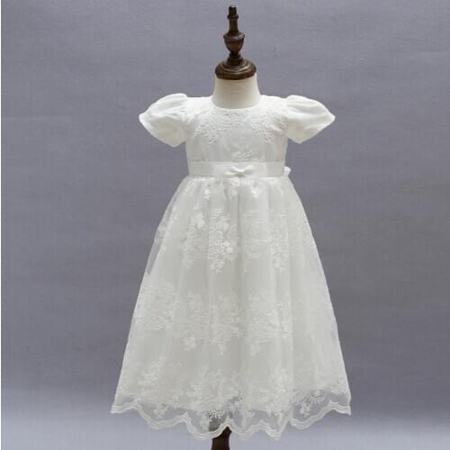 Newborn Bow Ivory Baptism Dress For Baby Girls First Birthday Party Wear Embroidery Flowers Girl Christening Vestidos 3-24Month