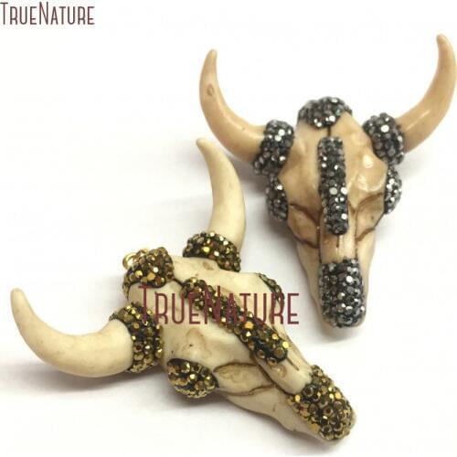 10Pcs Citrines Color, Gun Metal Rhinestone Ox Head Pendant Resin Pendant Online 55x48mm PM13668