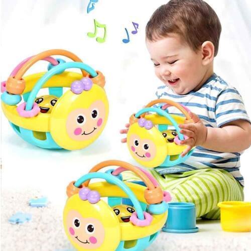 1 Pc Rubber Cartoon Bee Hand Knocking Rattle Dumbbell Baby Early Educational Toys For Kids Preschool Tools Games Gifts Music