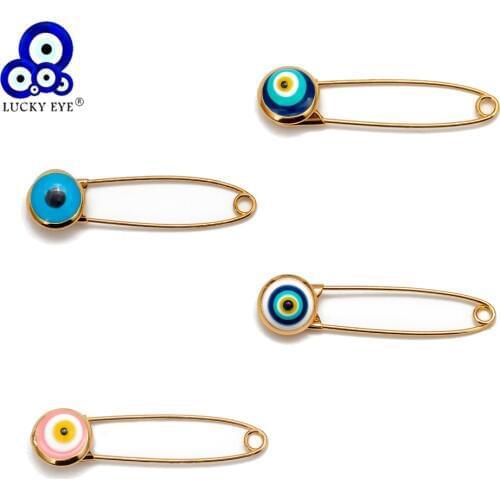 Lucky Eye Colorful Turkish Evil Eye Brooch Pin Gold Color Dropping Oil Brooch Pins Fashion Jewelry Gifts for Women Men EY6571