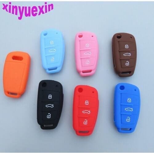 50pcs Xinyuexin For Audi Silicone Car Key Cover FOB Case For Audi A1 A3 Q3 Q7 R8 A6L TT Flip Remote Key Case Jacket Car-stying