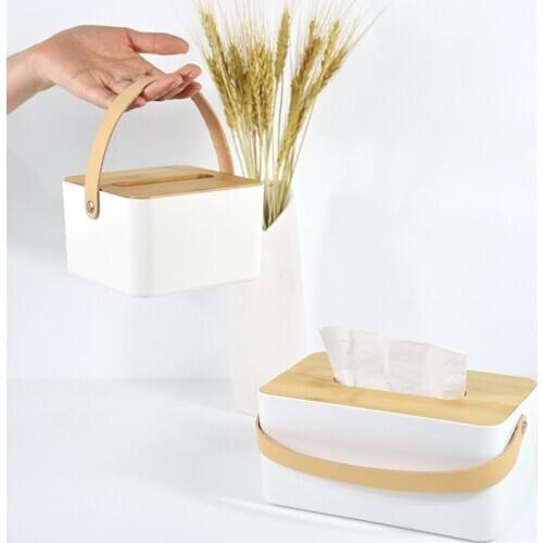 Nordic Portable Desktop Tissue Box Living Room Bathroom Bamboo Lid Napkin Toilet Roll Paper Holder