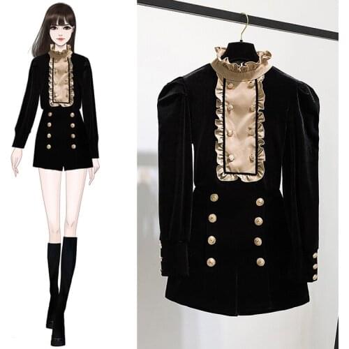 Lightly Cooked Style Autumn 2021 New Korean Goddess Fan Velvet Shirt + High-waist Thin Shorts Two Piece Set Women