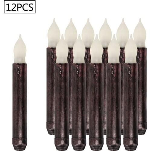 Black Taper Candles Long LED Set of 12 Dripless Candles Wedding Dinner Candle Set