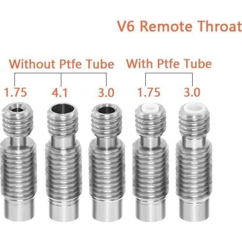 3D Printer 3D V6 Heat Break Hotend Throat For 1.75/3.0/4.1mm All-Metal / with PTFE, Stainless Steel Remote Feeding Tube Pipes