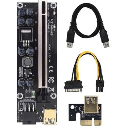 VER009S Plus PCI-E PCIE Riser 009s 6pin PCI Express Adapter Card Molex USB 3.0 Cable 1X 16X Extender