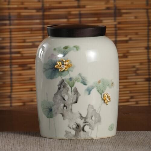 Restoring museum hand-painted ceramic powder enamel lotus tea pot seal pot 999 sterling silver plating high-end products