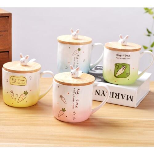 Japanese Creative Rabbit Ceramic Cup Cartoon Breakfast Cartoon Animals Coffe Travel Mug With Lid Cute Morphe Home For Children