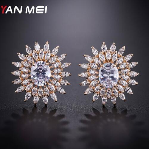 YANMEI Rhinestone Geometric Luxury Stud Earrings For Women De luxe Pendientes Earring Jewelry Accessoires YME8079
