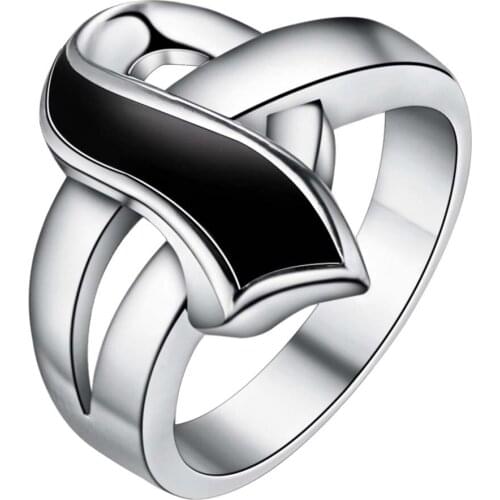 GY-AR179 Elegant Silver Plated Rings for Women Ladies Silver Fashion Jewelry Gorgeous Black Ribbon Valentines Day Finger Ring
