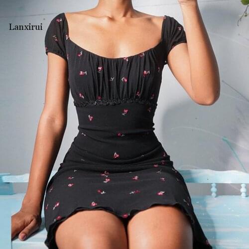 Elegant Vintage Floral Print Mini Dress Women 2021 Summer V Neck A-Line Party Dress Female Short Sleeve Beach Dresses Vestidos