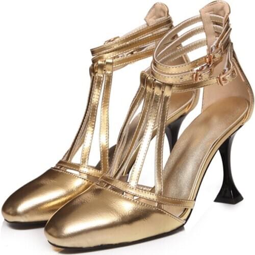 Gold Womens Flat High Heels Gladiator Sandals Buckle Strap Pumps Ladies Casual Wedding Prom Shoes Scarpe Da Donna
