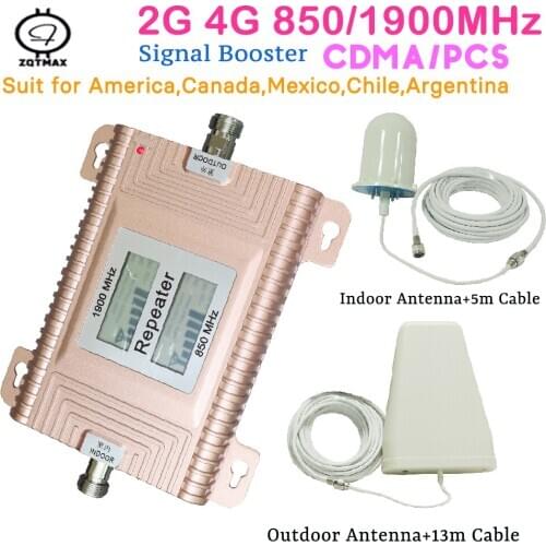 ZQTMAX 2G 4G Network Data Signal Amplifier pcs 1900MHz cdma 850 GSM Mobile Signal Booster 3G UMTS LTE Cellular Repeater +antenna