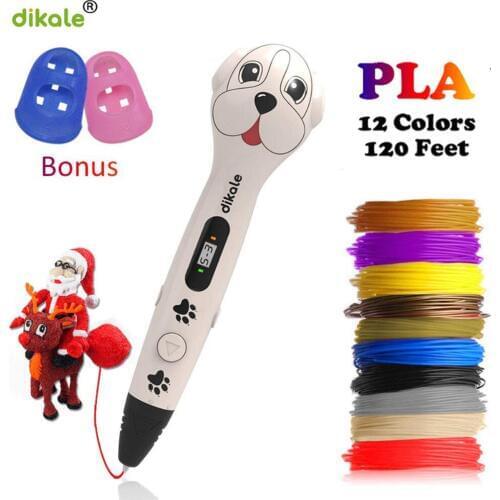 Dikale 3D Printer Pen With 3 Meters 12 Colors PLA Filament Magic Pen Arts and Craft 3D Pen 3D Model Kids Gift Pens for Drawing