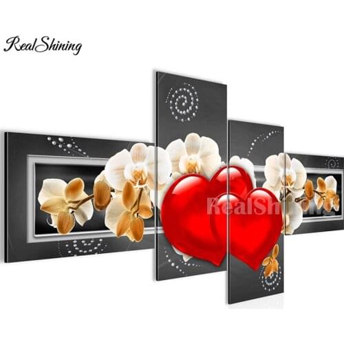 4 pcs diy diamond painting cross stitch Beige Orchid Red heart Round/square drill full diamond embroidery Wall decoration T18