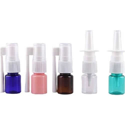 5ml Green Blue Pink Clear Empty PET Plastic Nasal Spray Bottle White Atomizer Travel Packaging Container Refillable Vials 50pcs