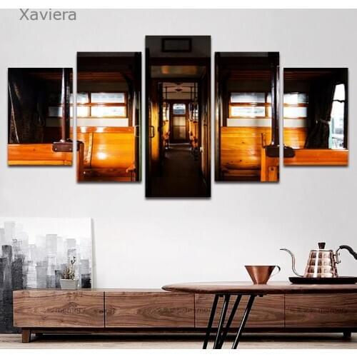 5 Pieces of Art Wall Poster Train Aisle Scenery Hd Printed Mural Family Modular Canvas Painting Family Decor Bedroom Frameless
