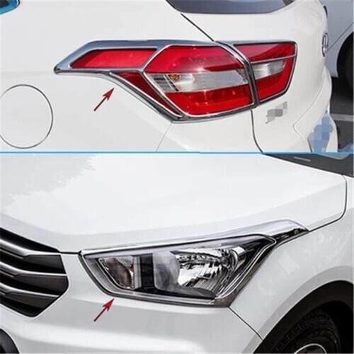 ABS Chrome Headlights/Rearlights cover Front+Rear headlight Lamp Cover trim For Hyundai Creta ix25 2014 2015 2016 2017