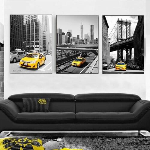 Canvas Painting Abstract Posters And Print Picture Nordic New York City Yellow Taxi Scene Wall Art For Living Room Decoration