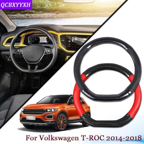 Car Carbon Fiber Leather Car Steering Wheel Cover Car Steering-wheel Hubs Automobiles Accessories For Volkswagen T-ROC 2014-2018