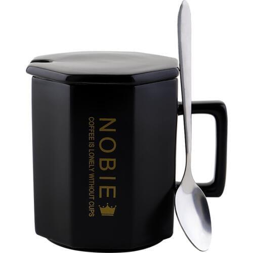 280ml Porcelain Tea Mug with Spoon and Lid Simple Couples Home Office Coffee Mug Drinking Cup for Coffee, Tea, Cocoa and Drinks