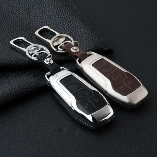 Zinc Alloy+leather Key Case 4 Buttons key cover For Lincoln Explorer For Ford Mkc Mkx Mkz Edge Escape Focus car key cover
