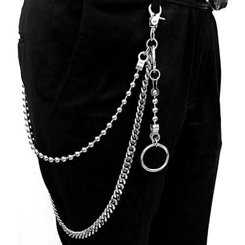 Long woman Mens Metal Wallet Belt Chain Rock Punk Trousers Hipster casual Pant jeans Keychain Silver Ring Clip Keyring WZ30
