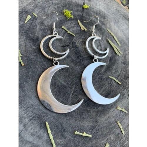 Double Moon Crescent Earrings,silver Plated Celestial Jewellery Statement Earrings