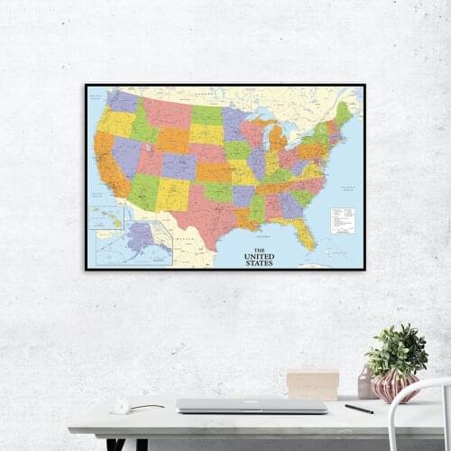 75*50cm Map of The United State with Details Canvas Painting Wall Art Poster School Supplies Living Room Home Decoration