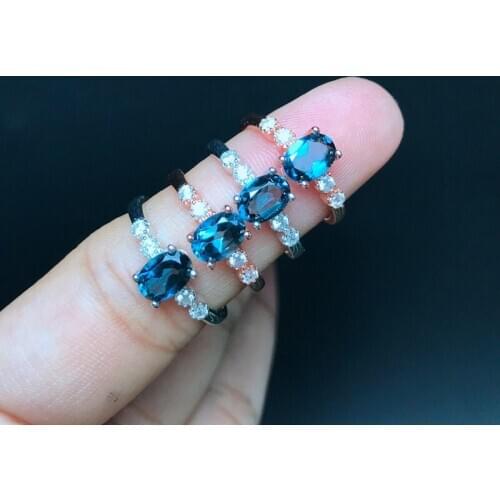 1 Carat Natural London Blue Topaz Ring In Sterling Silver Inlaid ProfessiOnal Micro-set Zircon Ladies Ring