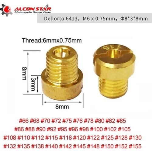 Alconstar- Pack of 10 Pcs M6 Thread 6mm Motorcycle Main Jet Kit Set for Dellorto Carburetor Injector Nozzle Size 66-155