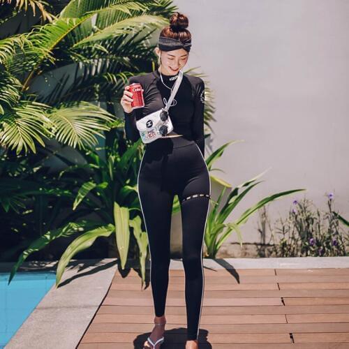 Swim Suits Surfing Girls Swimsuit Women 2019 Female Swimwear Womens Two-Piece New Black Long Sleeve Pants Polyester Solid