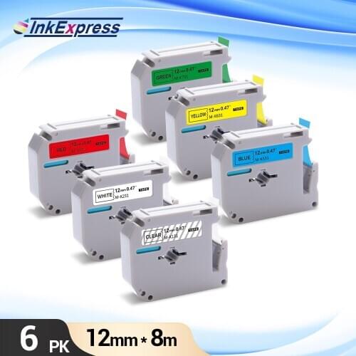6 Colors MK231 Label Tape for Brother MK 231 M Tape mk 131 MK 431 MK 631 Label Tape 12mm for Brother P touch Label Printer PT-80
