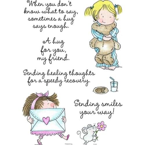 Little Girl Send Hugs Transparent Clear Silicone Stamp Seal for DIY scrapbooking photo album Decorative clear stamps