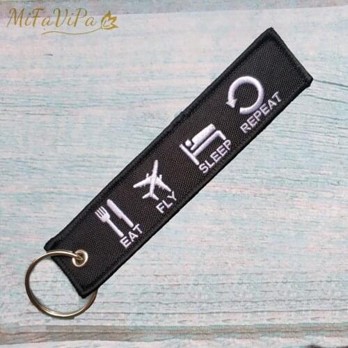 MiFaViPa 1PC EAT FLY SLEEP REPEAT Keychain Fashion Trinket Strap Embroidery Aviation Key Chain for Men Gift Flight Crew Llavero