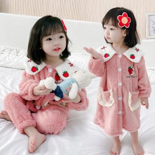 Sweet Winter Kids Pajamas For Girls Fur Cotton Kids Bath Robes Pajamas Thick Warm Robes Bathrobe Night Wear Warm Children Cloth