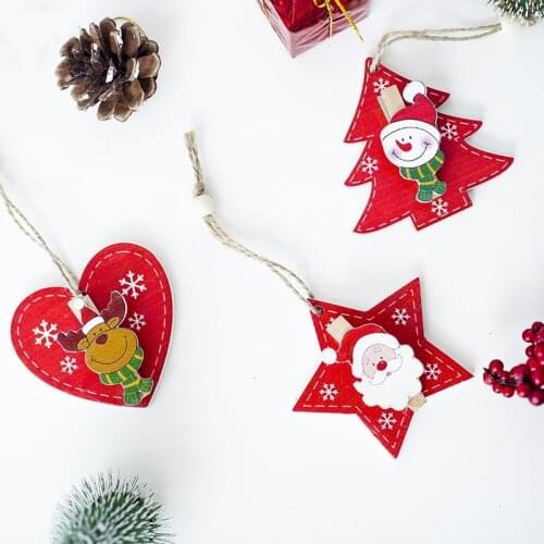 Cute Santa Clause Bow Heart House Christmas Tree Ornament Decoration Wooden Elk Hanging Pendant Christmas Decorations for Home