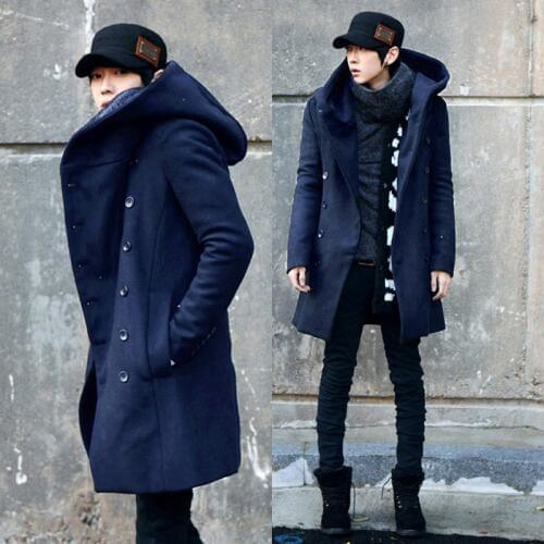 Plus-sized MenS Wear Winter Coat Mens Mid-length Woolen Coat Mens Slim Fit Padded Trench Coat
