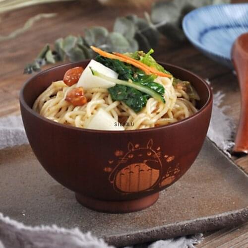 5 Pieces Japanese Style Woods Bowl Sets Cartoon Handmade Carved Tableware Wooden Bowl