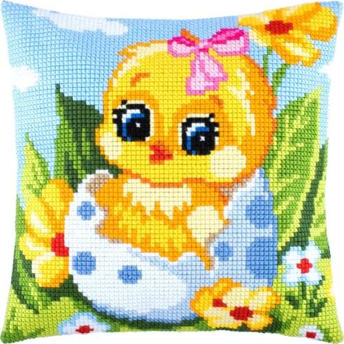 DIY Cross Stitch Cushion Cover Egg Girl Needlepoint Kits Pre-Printed Canvas Chunky Yarn Cross-stitch Pillow Case Arts and Crafts